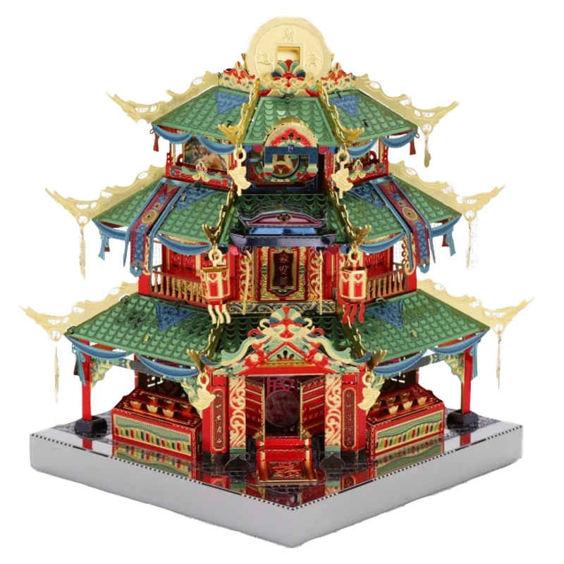 

MU 3D Metal Puzzle Chinatown building Treasure Collection Hall LED light model DIY 3D Assemble Jigsaw Toys gift for children