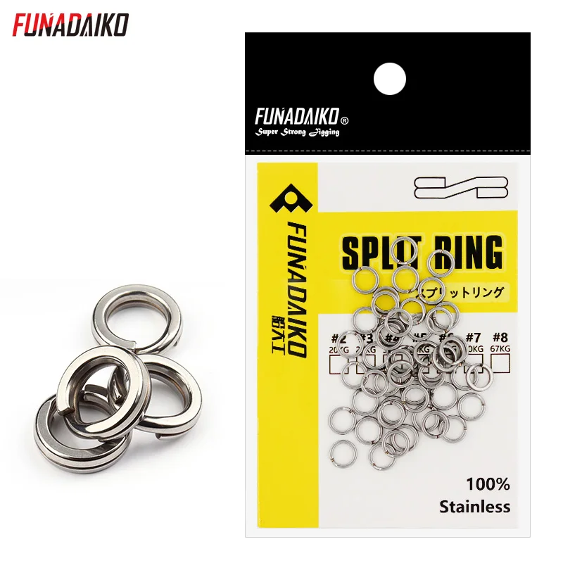 FUNADAIKO Stainless steel fishing split Rings flat fishing swivel knot lure double ring fishing split rings strong accessories