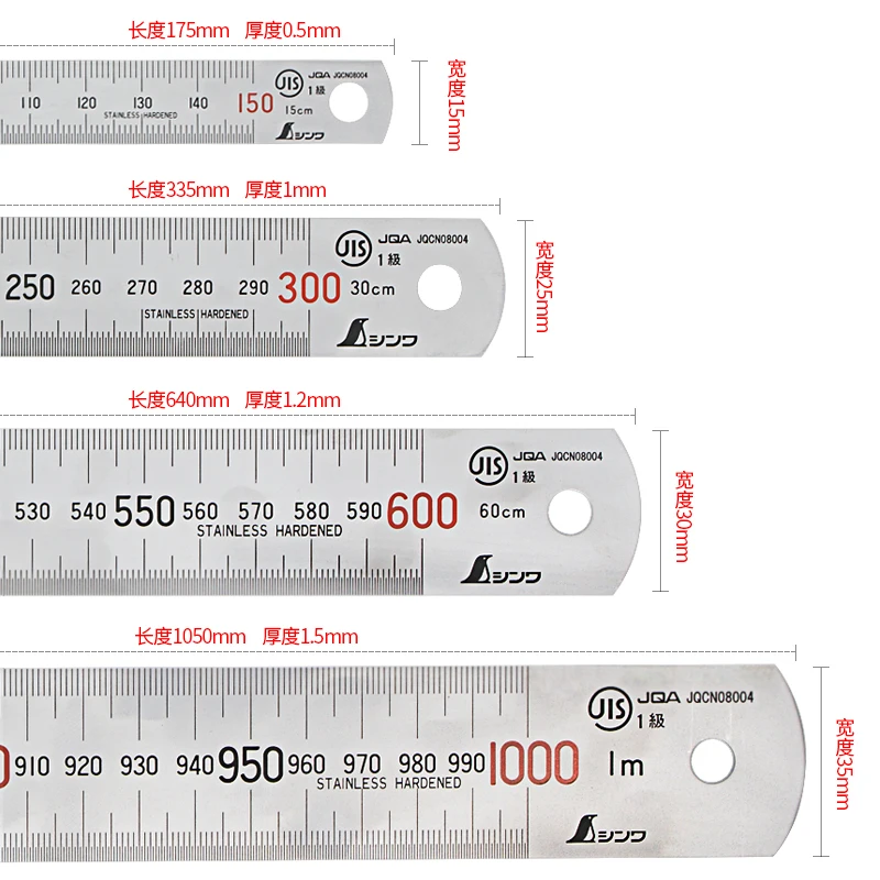 SHINWA-Règle en Acier Inoxydable, Épaisse, 15 30 60 100cm