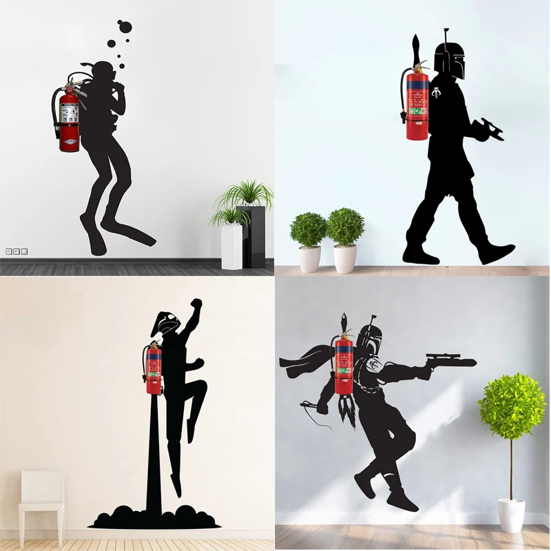 Fire Extinguisher Wall Decal Skuba Spaceman Astronaut Rocketeer Jetpack Vinyl Sticker Home Room Decor Mural