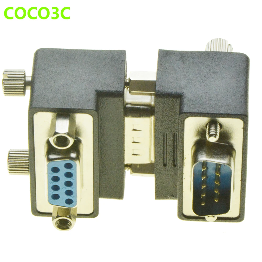 มุมขวาDB9อะแดปเตอร์9PIN RS232ชายกับหญิงส่วนต่อขยายสายเคเบิ้ลที่มีสกรูpannel 90องศาเชื่อมต่อ