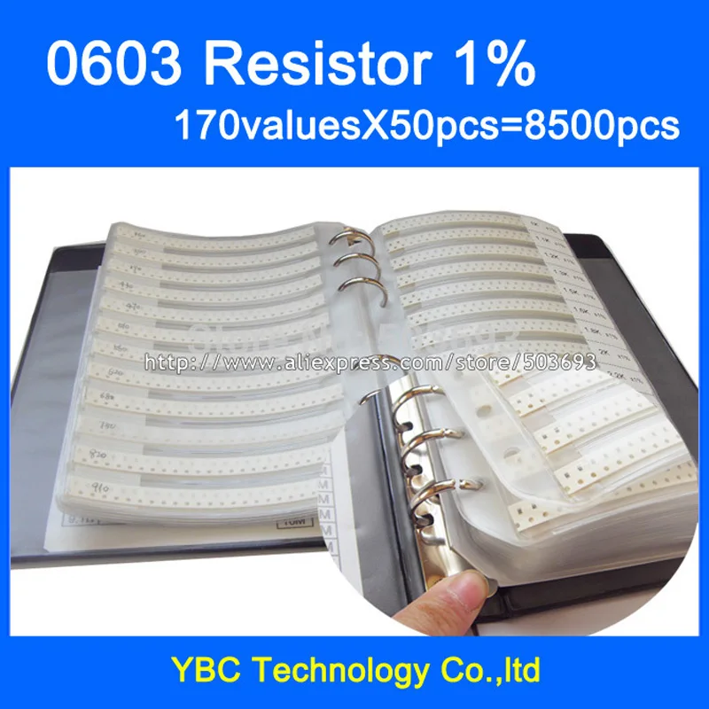 Libro de muestras de resistencias SMD, Kit de resistencias 0R ~ 10M, 0201, 0402, 0603, 0805, 1206, 1%, 4250, 8500, tolerancia, 170valuesx2, 5/50