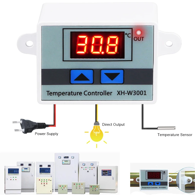 10A 12V 24V 220V AC Digital LED Temperature Controller XH-W3001 For Incubator Cooling Heating Switch Thermostat NTC Sensor