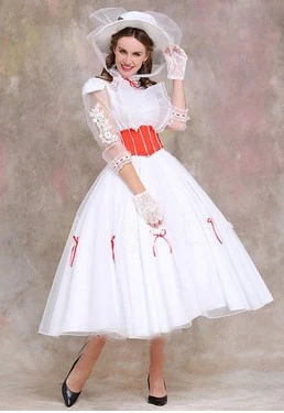 Mary Poppins Costume Adult Size with Red Satin Corset dress cosplay costume 11