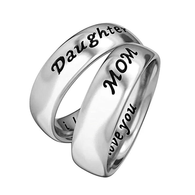 Fashion I Love You Mom Daughter The Gift for Mother Days Stainless Steel Women Ring