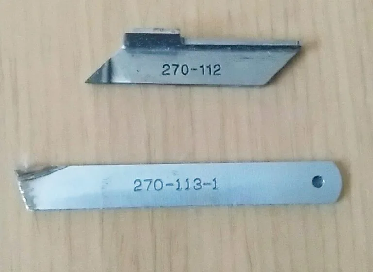 

1 set(2 pieces) knives for Industrial Sewing machine, part number is 270-112/270-113-1