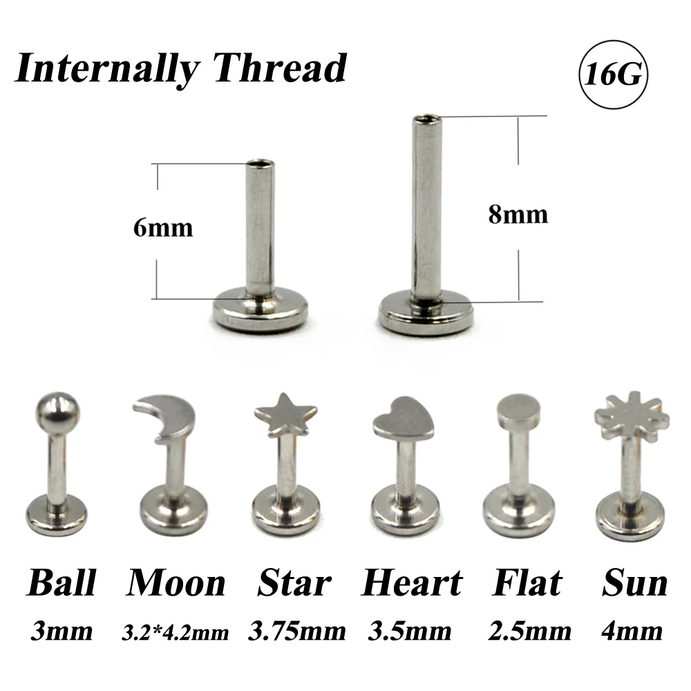 24pcs Top Mix Shaped 16G Labret Lip Ring Steel Monroe Stud Body Retainer Tragus Cartilage Earring Helix-Star Moon Heart Sun Ball