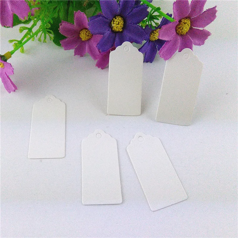 Blank Paper Hang Tags For Jewelry Boxes DIY Handmade Accept Custom Logo White Retangle Shape 200Pcs Tags With 200Pcs Strings