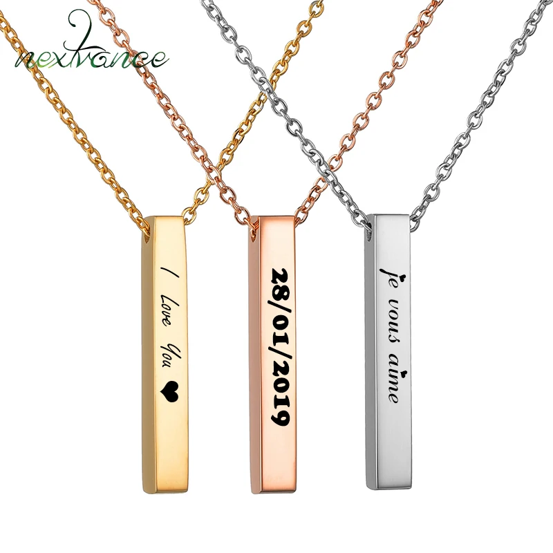 

Nextvance Custom Personalized Vertical Bar Necklace Engraved Date Name Pendant Necklace Women Wedding Jewelry Anniversary Gift