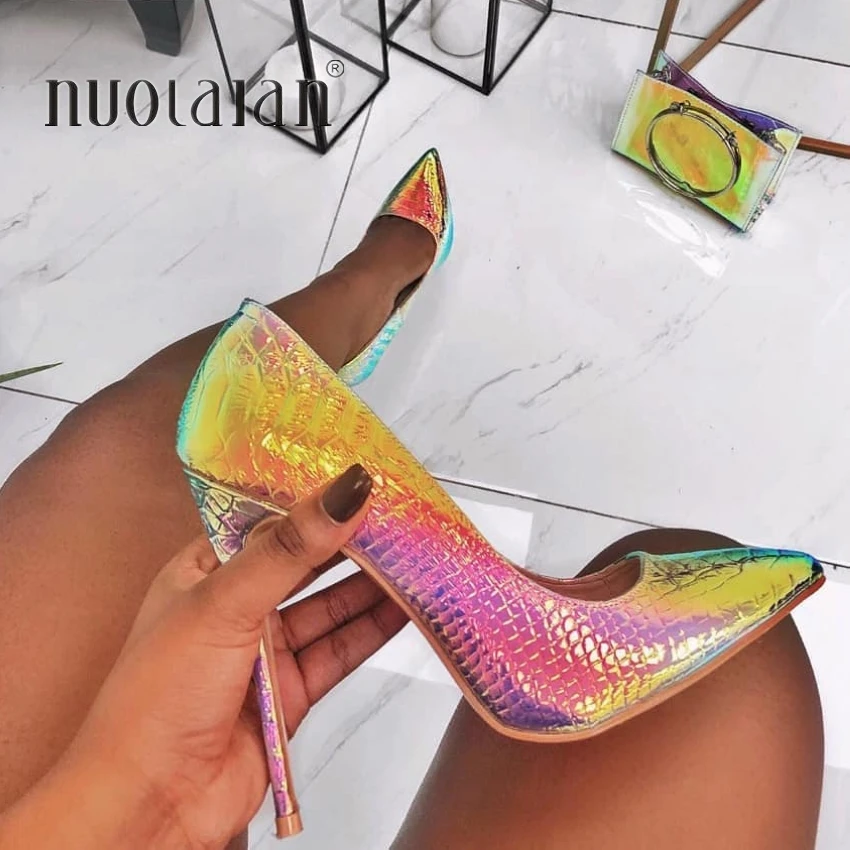 2019 marka moda damskie buty na wysokim obcasie wąż drukowanie kobiet buty Stiletto 12 cm/10 cm/8 cm wysokość obcasa wesele Sexy kobiety pompy