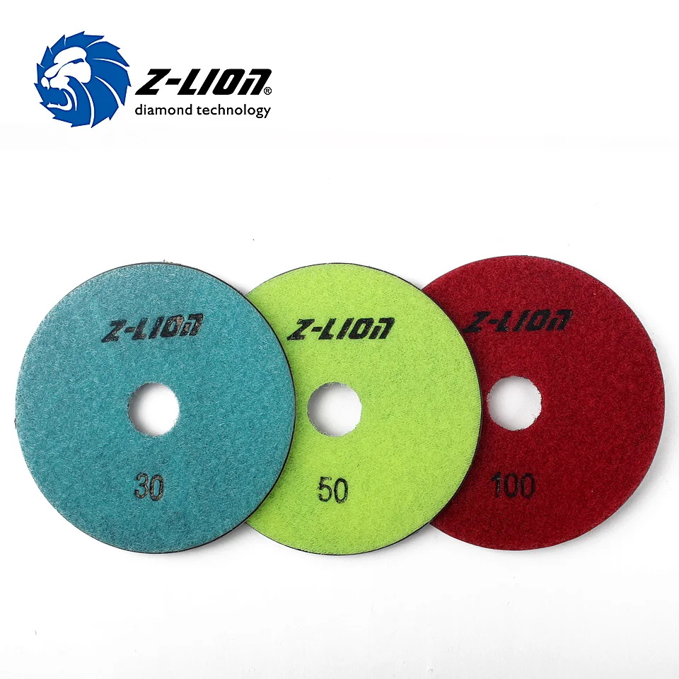 Z-LION 4" 1 Piece Diamond Polish Pad Vacuum Brazing Polishing Wheel Granite Concrete Marble Grinding Disc Sanding Pad