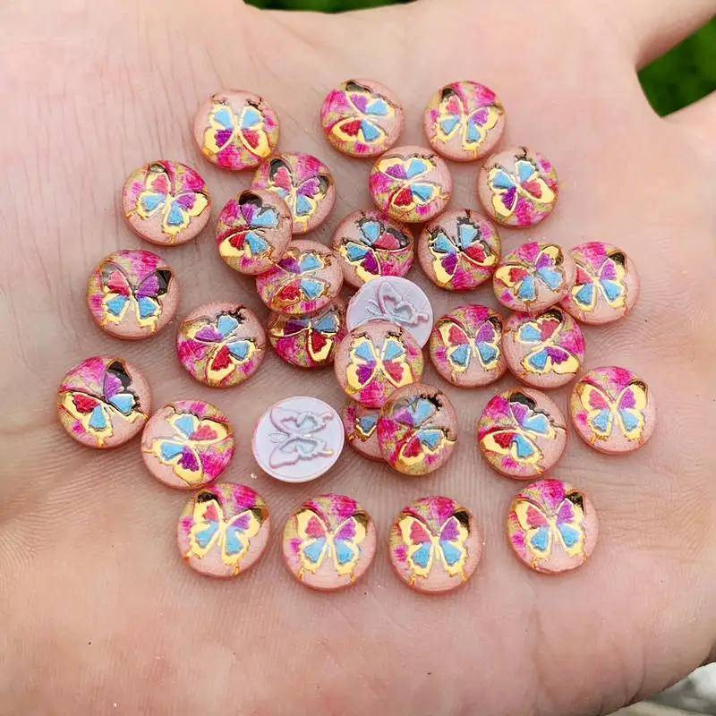 80pcs 10 millimetri Farfalla Colorata e Rotondo di Flatback Con Strass applique pietre e cristalli Cabochon Pulsante di nozze FAI DA TE-B31