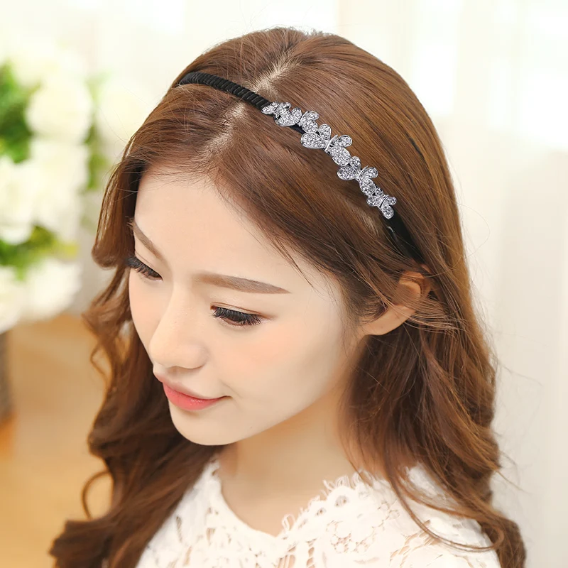 EASYA Antique Silver Color Vintage Handmade Crystal Butterfly Hairband Fashion Blue White Rhinestone Headband Hair Accessories