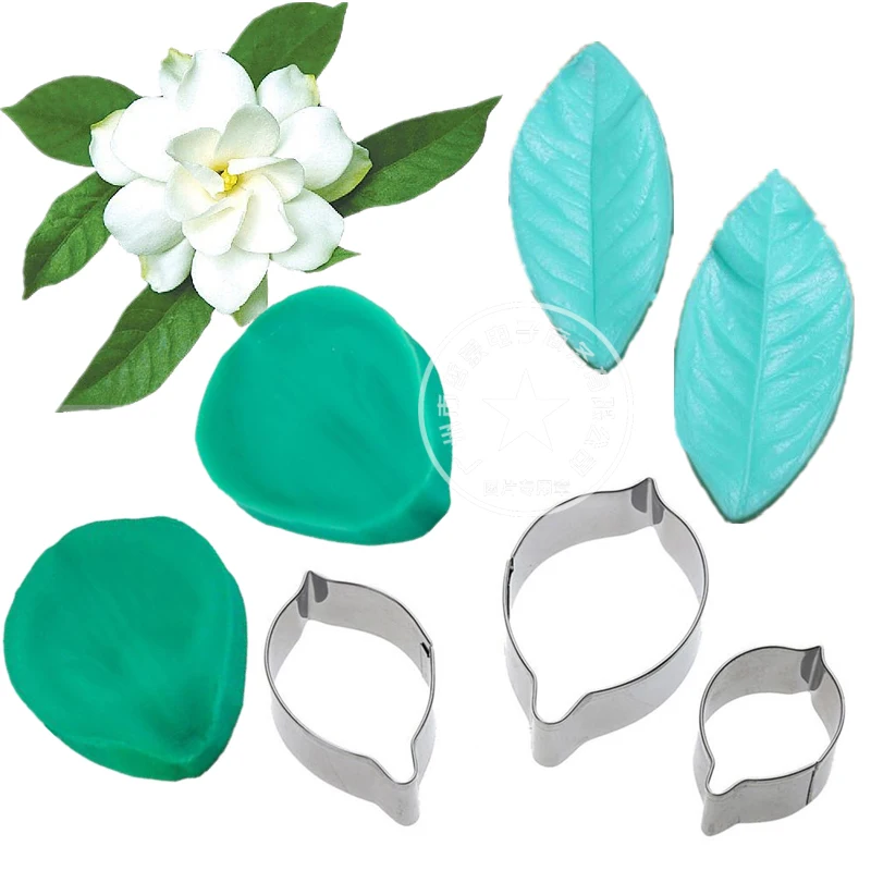 Jasmine Flower Petal Silicone Veiner & Cutter Fondant Cake Decoration Floral Stainless Steel Cutter Set Sugarcraft Silicone Mold