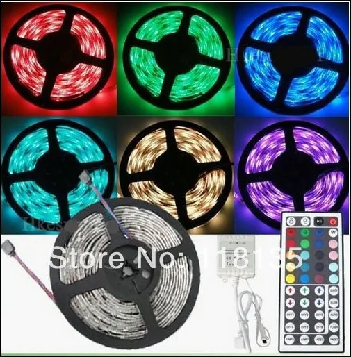 5M non Waterproof 5050 SMD RGB 300 LED Bulbs Multi-Color LED Strip ribbon light + 44 Keys IR remote controller