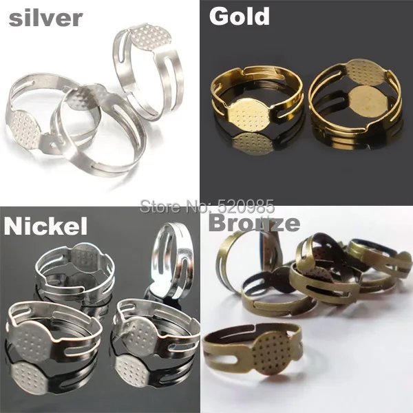 Wholesale 50Pcs/lot Open Ring Circle With Pad Adjusted Flat Ring Base 18mm Gold Silver Antique Bronze Plated For Jewelry Making