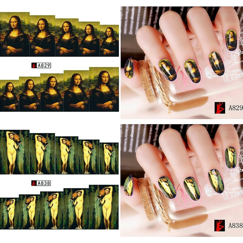 12 Sheets Beauty Water Transfer Nail Art Sticker Decals For Nails Decoration Accessoires Manicure Tools World MONA LISA Prints