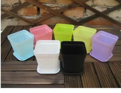 FeiC (7pcs/lot 7 colors mixed)Colorful plastic nursery pots small square meaty flowers potted