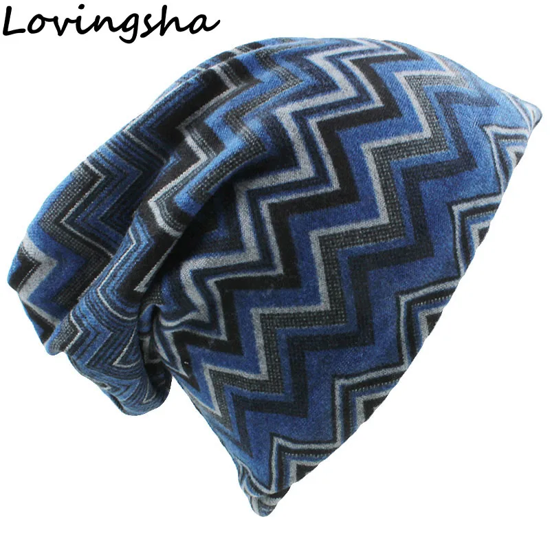 LOVINGSHA Autumn Winter Feminino Geometric Design Dual-use Women Hats Skullies Beanies For Ladies Thin Girl Fashion Scarf HT065