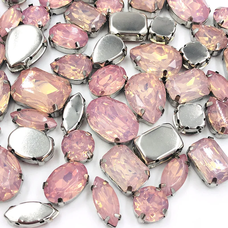 New arrival 50pcs Pink opal Resin flatback sew on rhinestones Mixed shape Mixed szie for DIY clothing/Handicrafts accessories