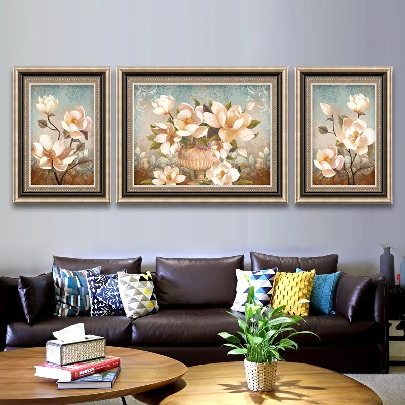 

EECAMAIL New European Style Living Room Triple Diamond Full Diamond Restaurant Retro Flowers American Style 5D Diamond Painting