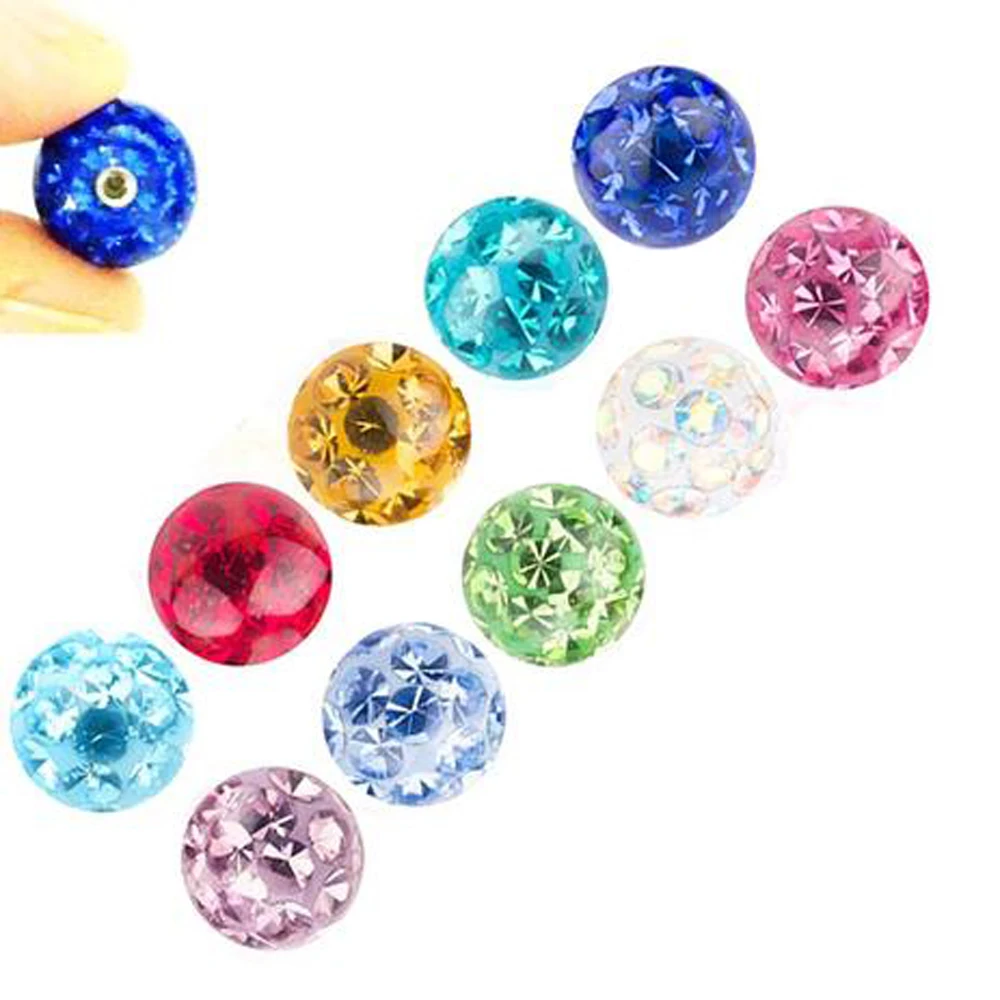 30pcs/Lot 16G&14G Epoxy Crystal Ferido Ball Replacement Ball Piercing Accessories for Tongue Ring Lip Ear Jewelry Wholesale