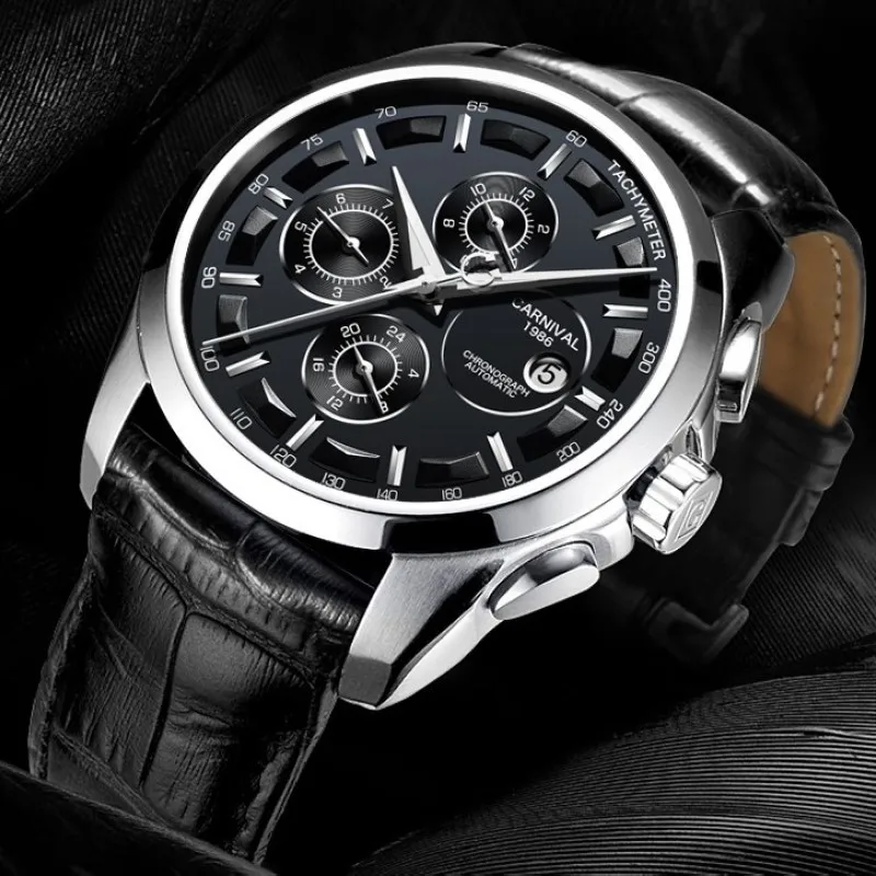 Multifunction Automatic Watch Men Luxury brand CARNIVAL Mechanical Watches Calendar Week 24hour Luminous Waterproof Montre homme