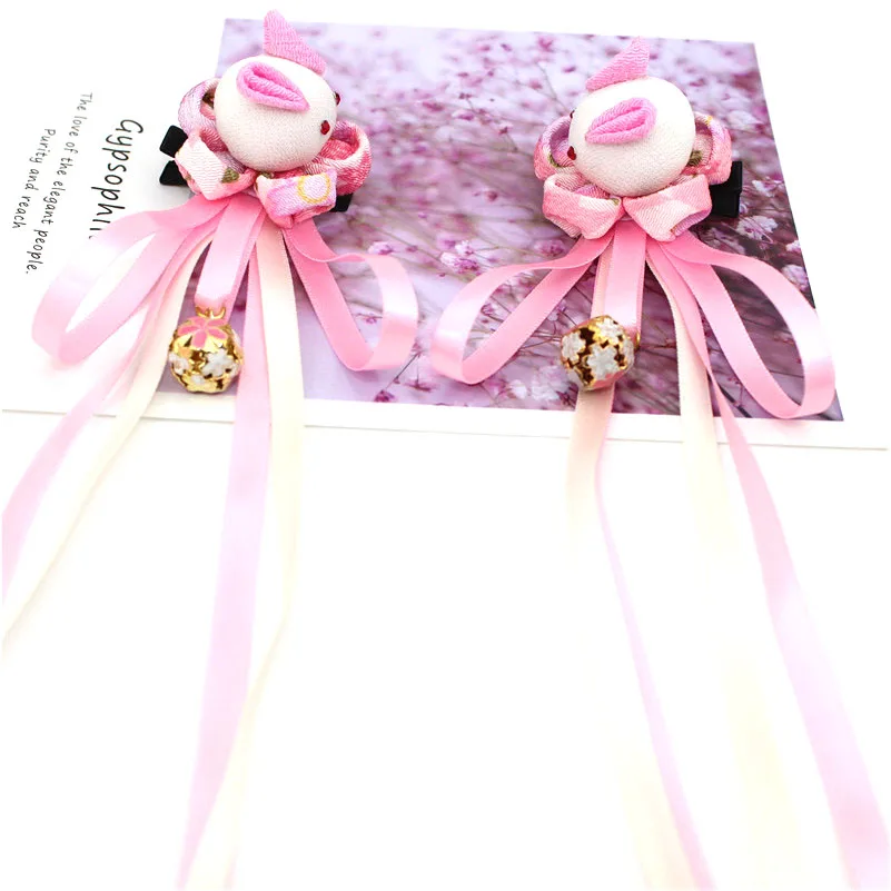 Kanzashi Hair Clips Flowers Red Rabbit Girls Maru-tsumami Kimono Yukata Outfit Headwear Ornaments Accesorry