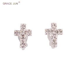 GRACE JUN New Full Rhinestone Clip on Earrings Without Pierced Fashion Student Cuff Earrings Needn't Ear Hole Costume Jewelry