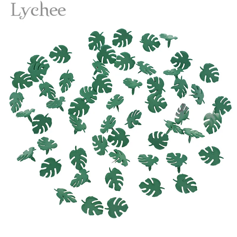 Lychee Life 50pcs Green Leaf Scrapbooking Brads Handmade Photo Album Embellishment DIY Decoration Brads for Craft Making