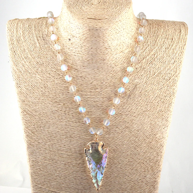8mm Fashion Beautiful Shiny Crystal Rosary Chain  Crystal Arrowhead Pendant Necklaces Women Ethnic Necklace
