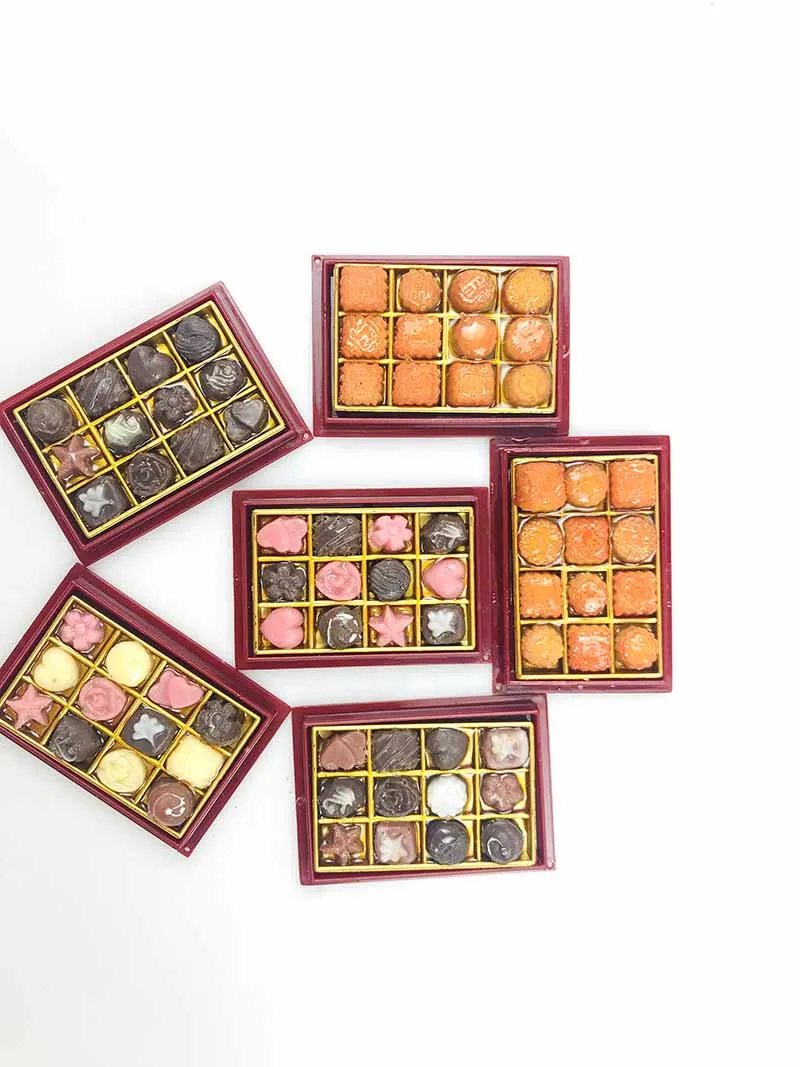 Mini boîte à Dessert Miniature pour maison de poupée, gâteau de lune chinoise, décor de maison de poupée, échelle 1/6, 2 pièces/lot