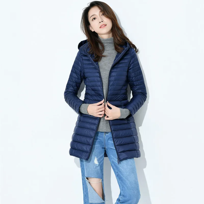 Sanishroly Donne Ultra Light Imbottiture Cappotto Parka Piume D'anatra Bianca Imbottiture Giacca Magliette e camicette Femmina Sottile Lunga Con Cappuccio Della Tuta Sportiva Più Il Formato 4XL SE420