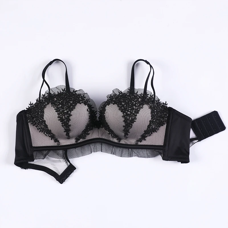 New Underwear Woman Charming peach hearts Embroidery gauze Sexy girl Ring-free gathering Seamless air permeability Bras