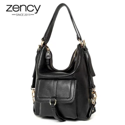 Zency Fashion Women Shoulder Bag 100% Genuine Leather Large Capacity Handbag Multifunction Use Satchel Crossbody Messenger Purse