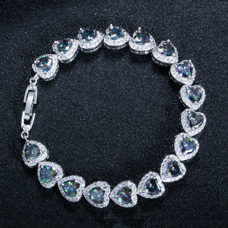 CWWZircons Classic Gorgeous Mystic Light Blue Crystal Love Heart Shape Bracelet for Women Wedding Bridal Gift Jewelry CB173