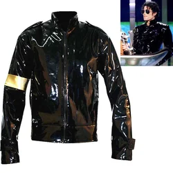 Punk MJ Michael Jackson Black Military Cool Leather Jacket Outerwear for Collection Halloween Supprise Gift