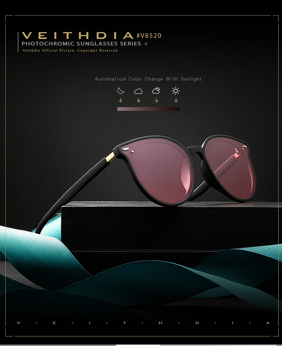 Veithdia Marke photo chrome Frauen Mode Sonnenbrille polarisierten Spiegel UV400 Linse Vintage Tag Nacht Dual Sonnenbrille weiblich V8520 – Detail 2