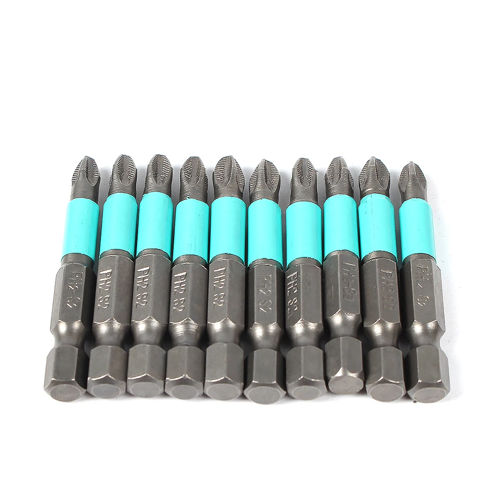 10pcs Ph2 50mm Impact Phillips Power Insert Bits Anti Slip Magnetic Electric Screwdriver Bits Head Driver Bit For Impact Drivers