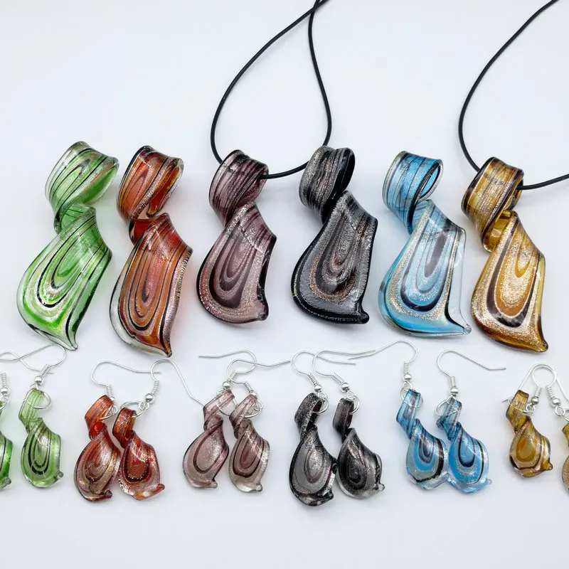 6 Sets Twist Mix Colors Murano Lampwork Glass Necklace Earring Fashion Jewelry