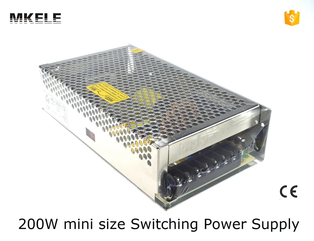 

MS-200-12 new up!Mini size single output new type dc12V 16.7A 200w switching power supply smps with CE certification