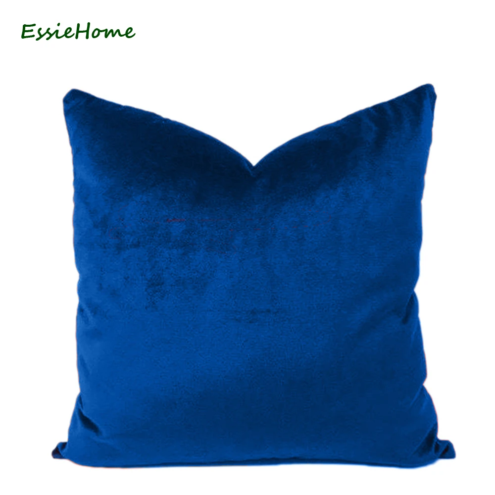 ESSIE HOME Luxury Glossy Silk Velvet Cushion Pillow Royal Blue Velvet Cushion Cover Pillow Case Lumbar Pillow Case Velvet