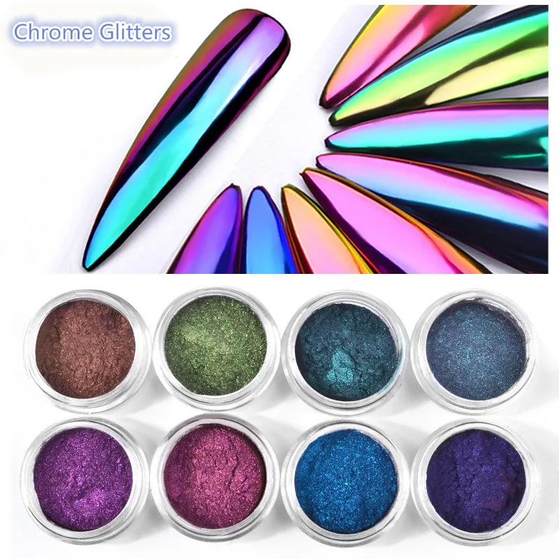 0.2g/ Box Glitter Magic Mirror Dust Powder Chameleon Aurora Nail Art Chrome Pigment Nail Decoration