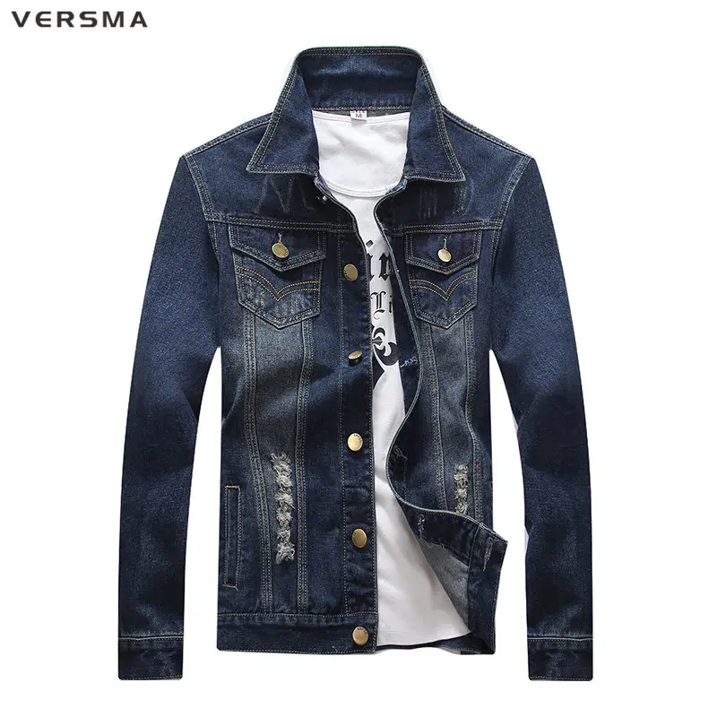 VERSMA Fashion Harajuku Denim Shirt Womens Mens Chemise Camisa Men Slim Fit Shirt Long Mens Ripped Boyfriend Denim Jacket Boys