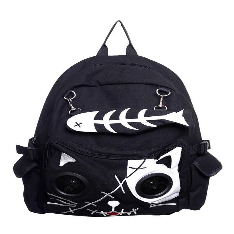 Speaker Bag KIT Cat Animal Rucksack Backpack Emo Gothic Plug & Play Fish Bone Boys Girls Gift