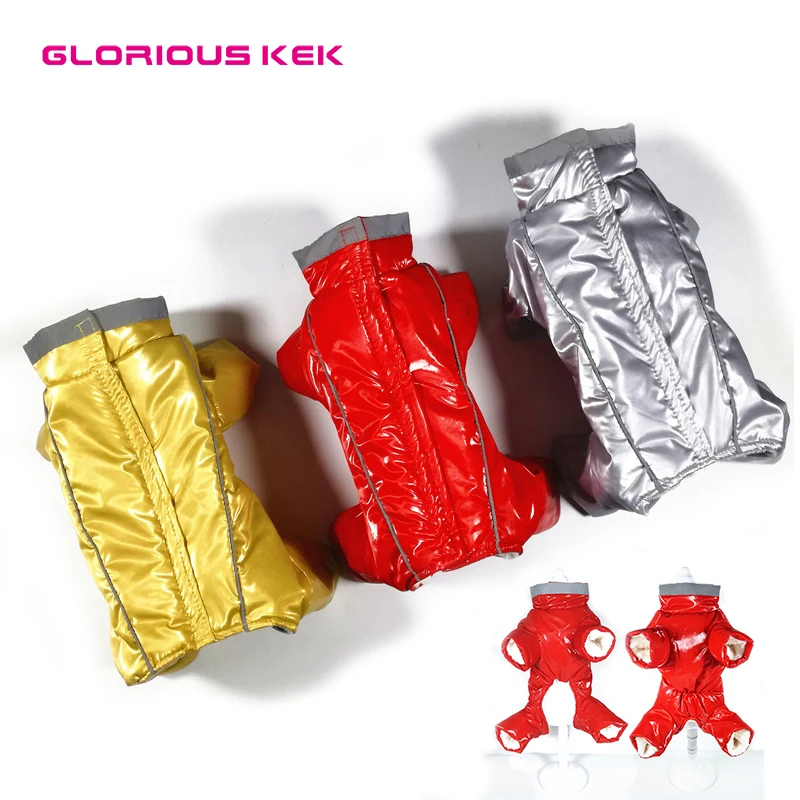 GLORIOUS KEK Dog Clothes Winter Waterproof Dog Overalls for Chihuahua Yorkie Reflective Thicken Warm Girl/Boy Dog Puffy Coat Red