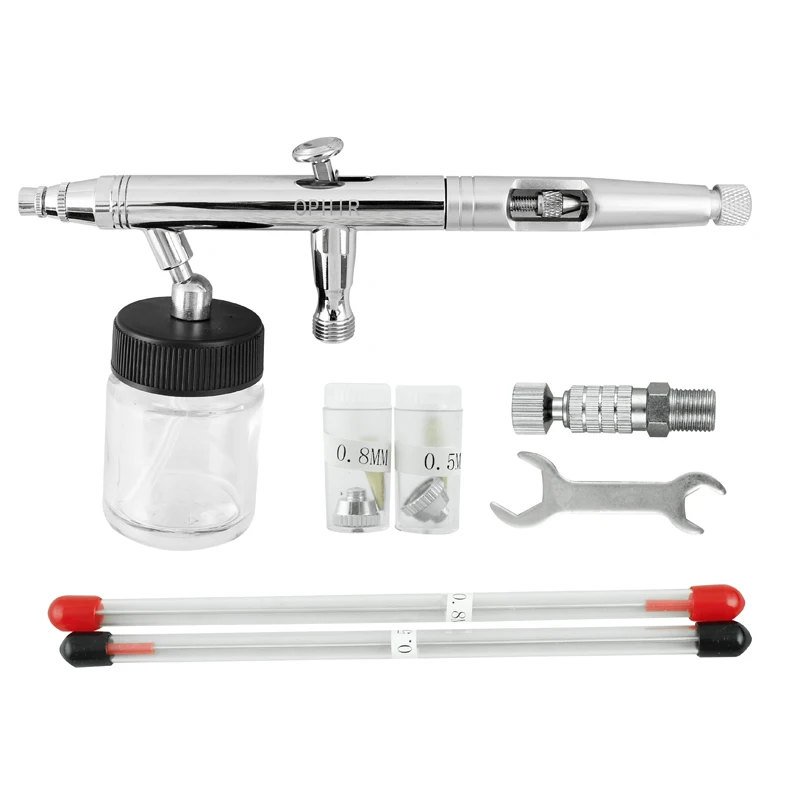 OPHIR Pro Airbrush Kit Gravity Dual-Action Airbrush Set Kit Auto Paint Spray Gun For Cake Paint /Makeup 3 Tips Nozzle_AC093