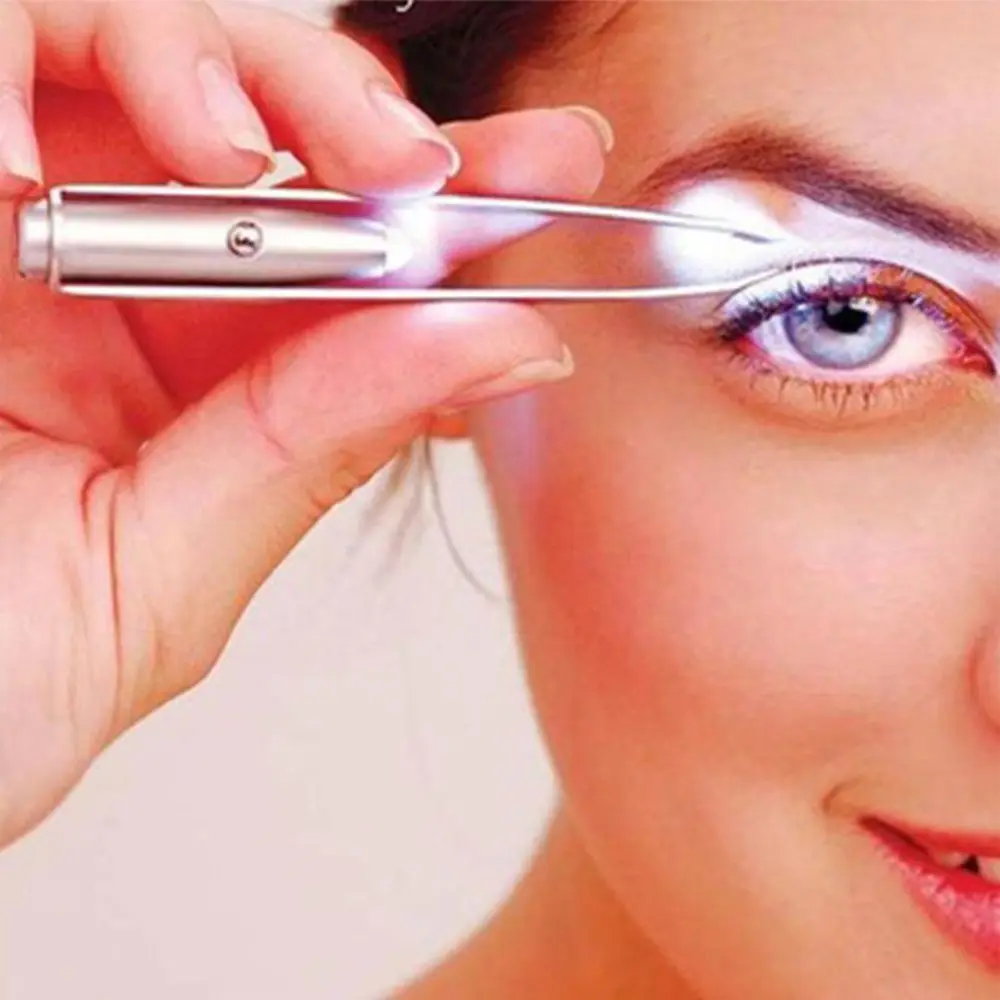 Handy Eyelash Eyebrow Tweezer Hair Removal with LED Light New Stainless Steel Makeup Tool Eyebrow Tweezer with Battery