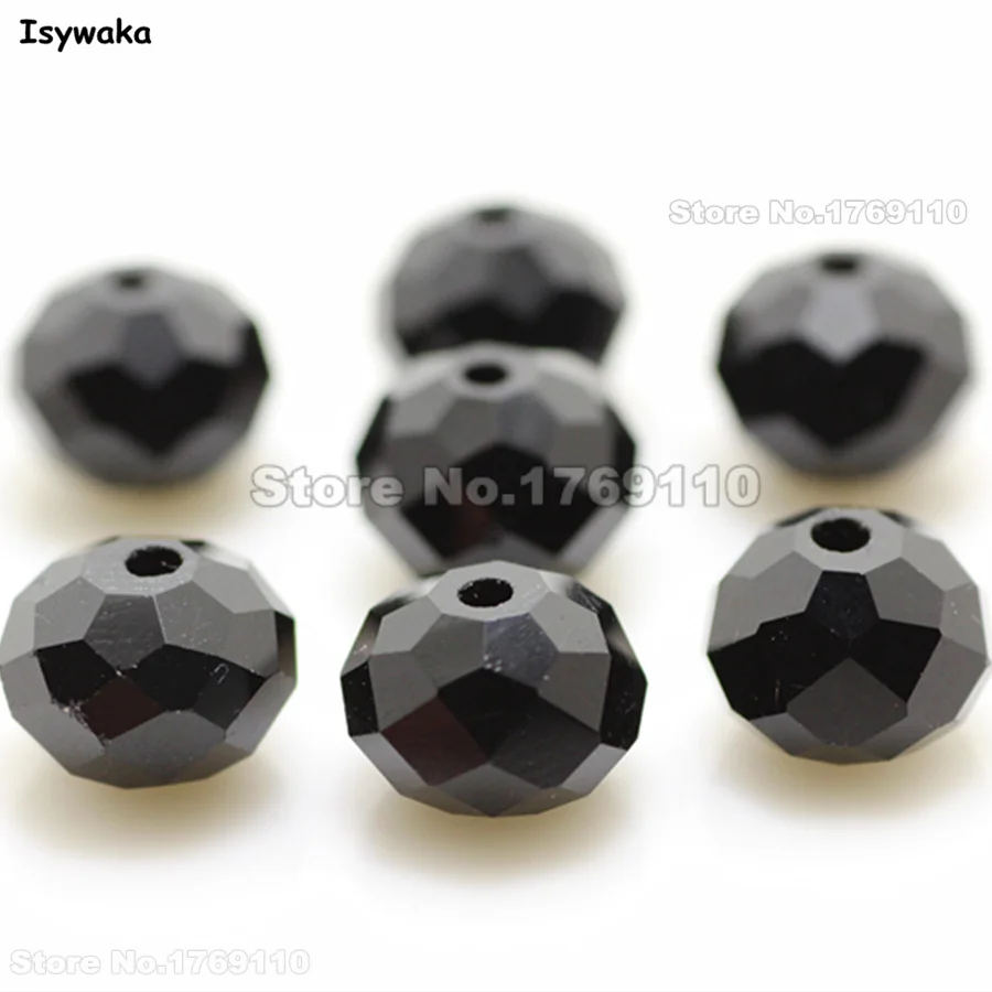 

Isywaka Black Color 8*10mm 70pcs Rondelle Austria faceted Crystal Glass Beads Loose Spacer Round Beads for Jewelry Making