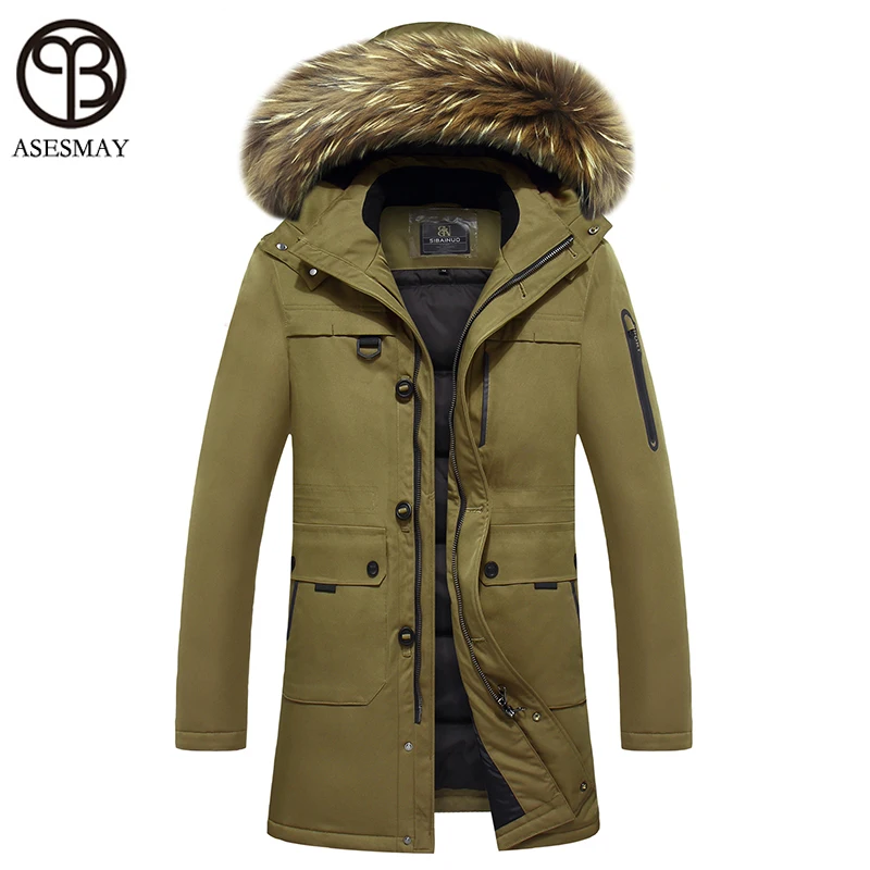 2021 New Luxury Brand Men Goose Down Jacket Coat Fur Hood Thickening Coats Army Green Military Russian Casual Parkas